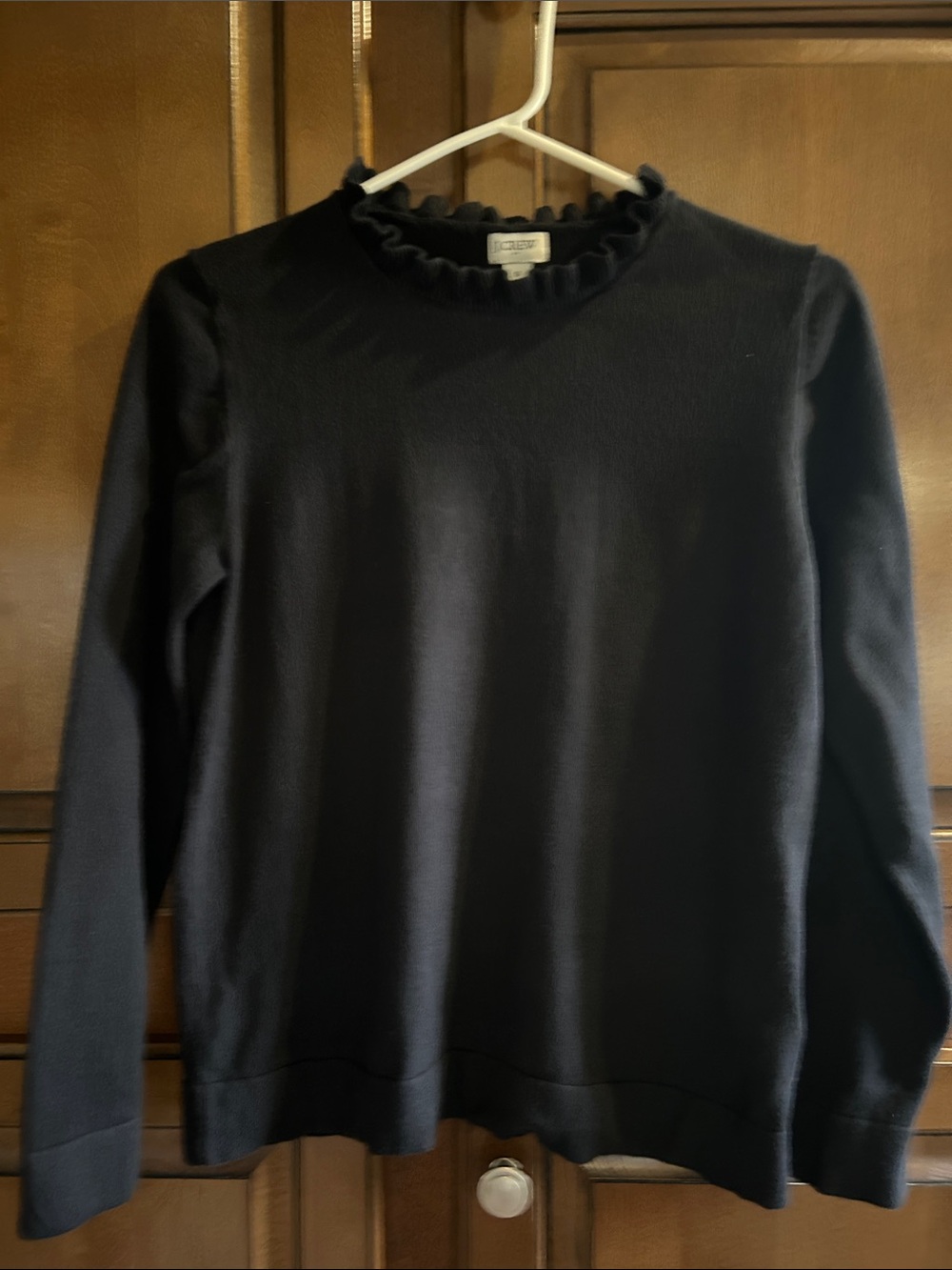 J Crew Black Ruffle-Trim Crewneck Sweater
